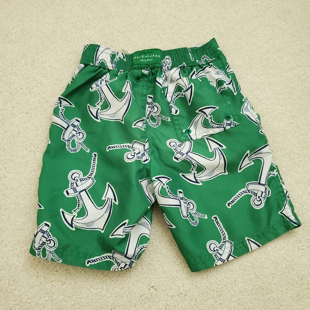 Janie and Jack Boys Swim Trunks Green Anchor Print sz18-24m